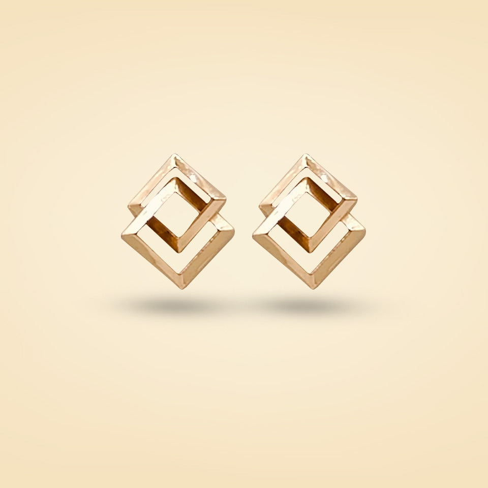 Golden Interlock Square Stud Earrings