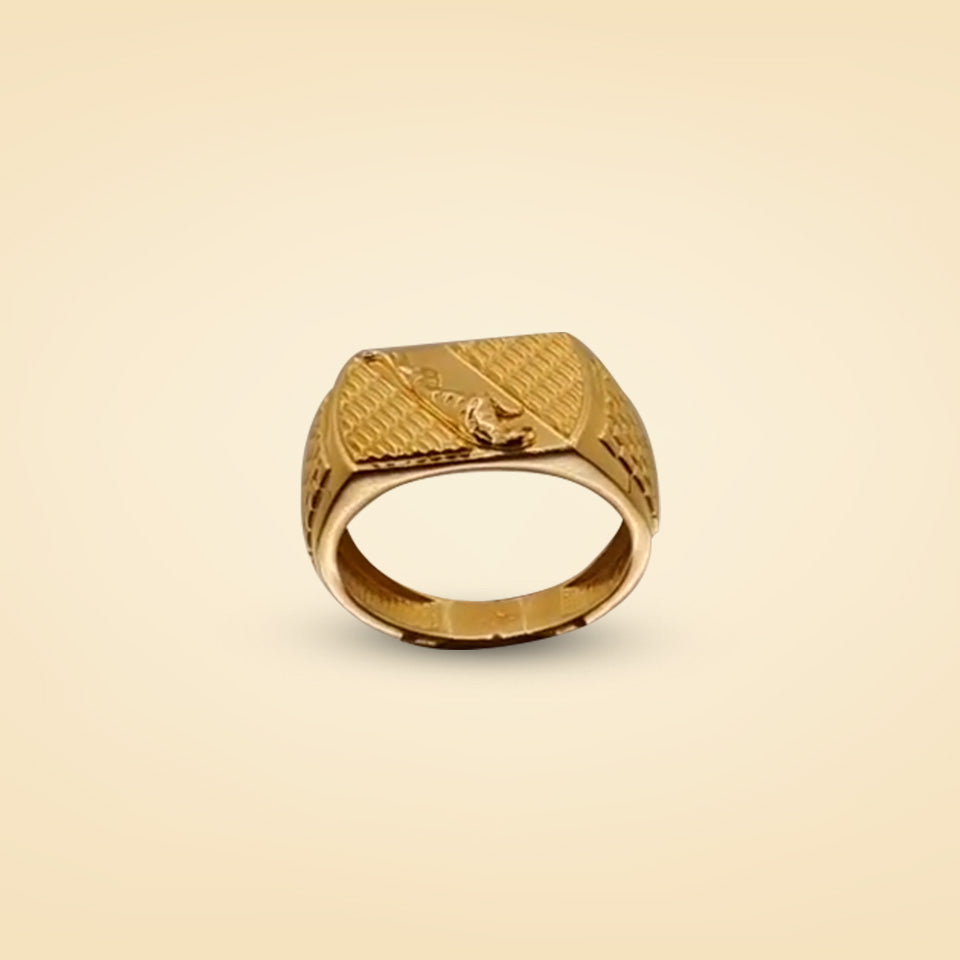 Regal Textured Gold Signet Ring