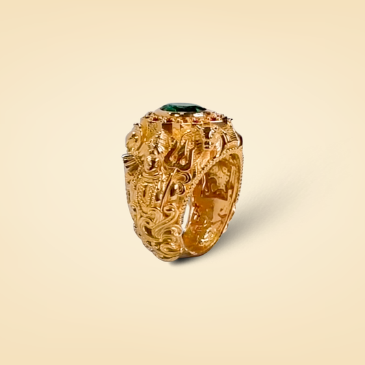 Regal Trishul Emerald Gold Ring