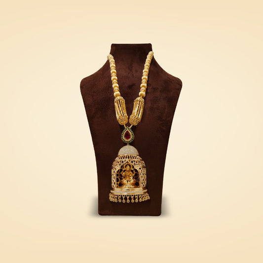 Divine Lakshmi Jhumka Temple Gold Necklace
