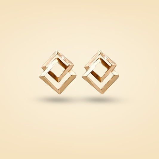 Golden Interlock Square Stud Earrings
