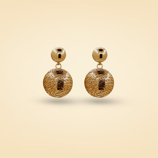 Golden Ripple Disc Drop Earrings
