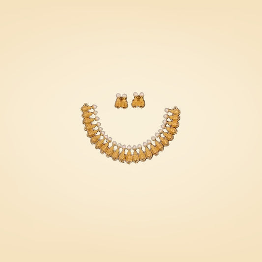 Regal Lakshmi Gold Pearl Necklace Set