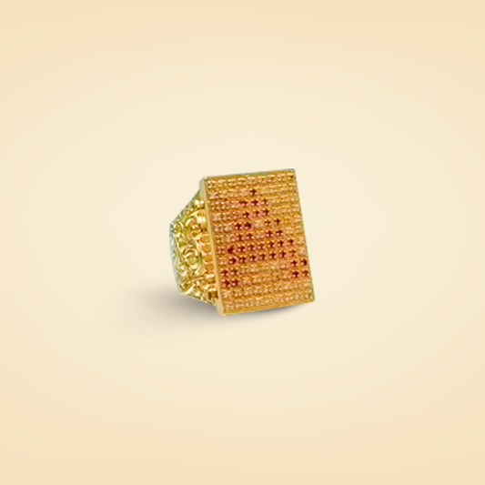 Crimson Initial “A” Gold Statement Ring