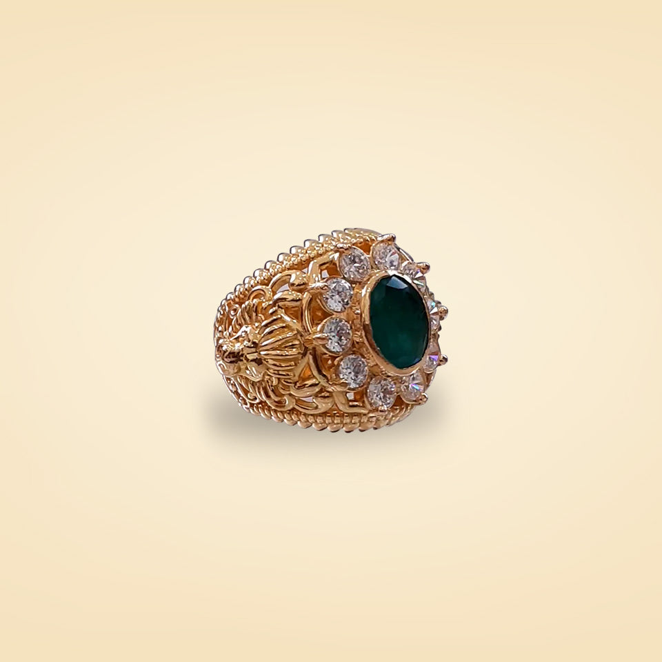 Emerald Royale Diamond Halo Gold Ring