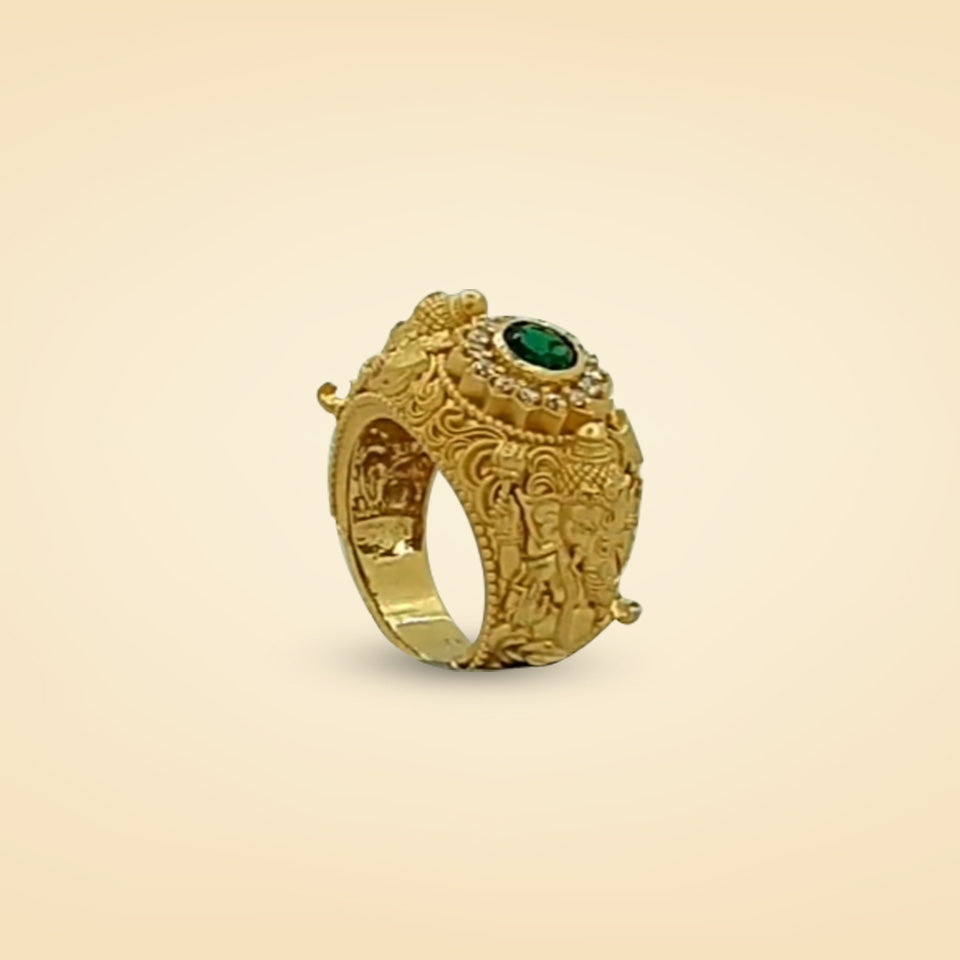 Divine Dwi-Ganesha Emerald Gold Ring