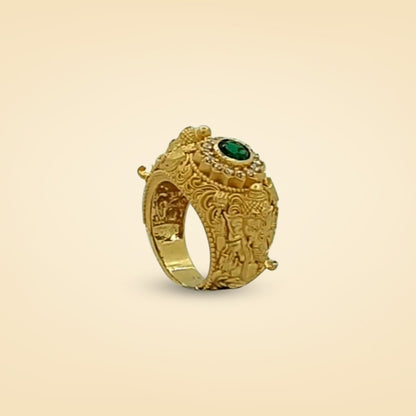 Divine Dwi-Ganesha Emerald Gold Ring