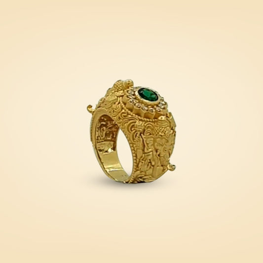 Divine Dwi-Ganesha Emerald Gold Ring