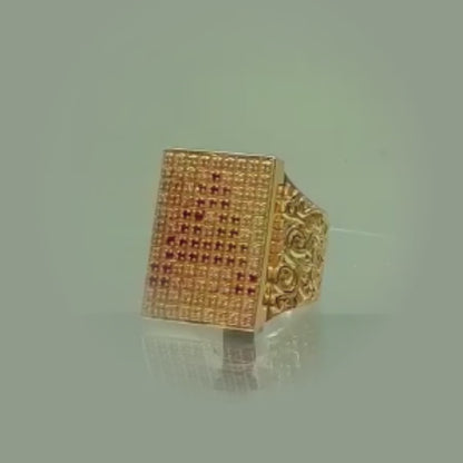 Crimson Initial “A” Gold Statement Ring