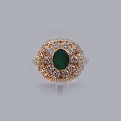 Emerald Royale Diamond Halo Gold Ring